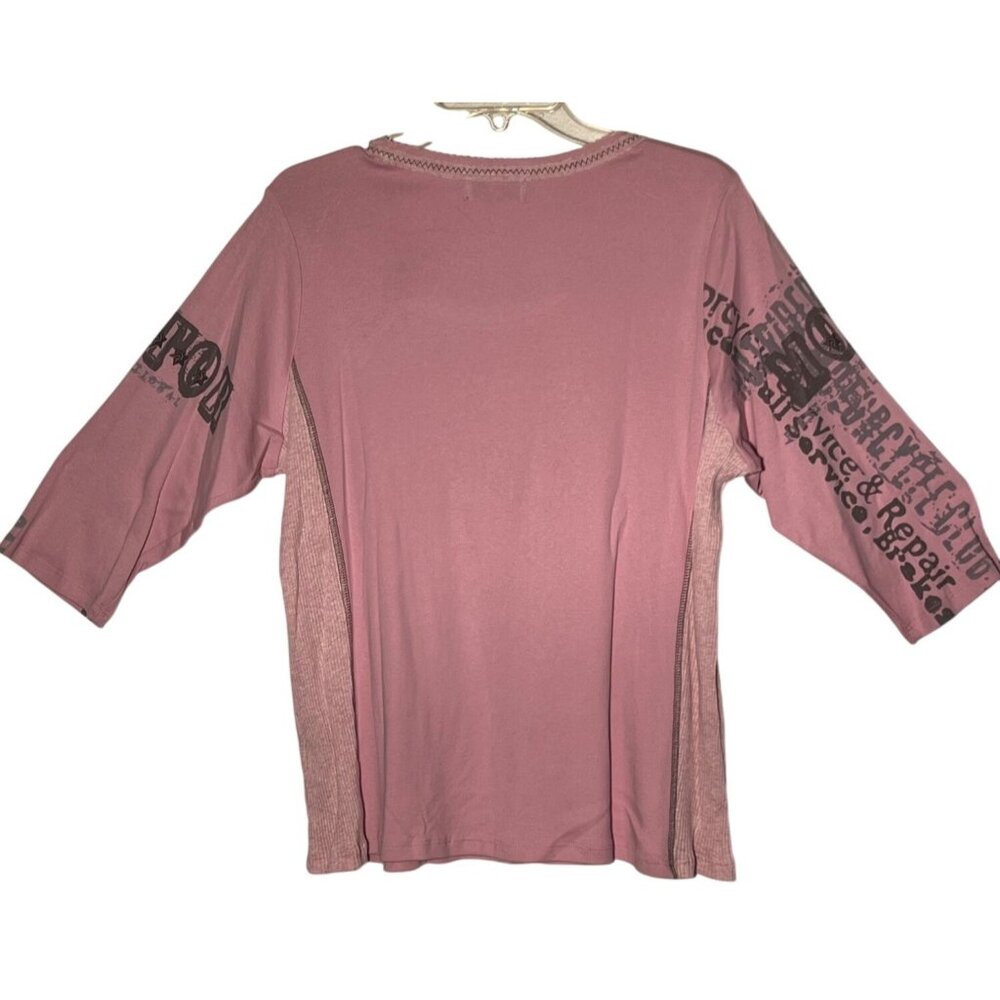 Vanilla Sugar Top 1X Pink Motorcycle  Sequin Ribbed 3/4 Sleeve Y2K Chic USA - Picture 3 of 16